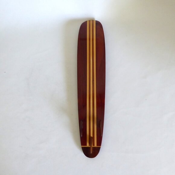 VINTAGE KOA WOOD VERTICAL STRIPE 12” MINIATURE LONGBOARD SURFBOARD DISPLAY STAND - Picture 9 of 14